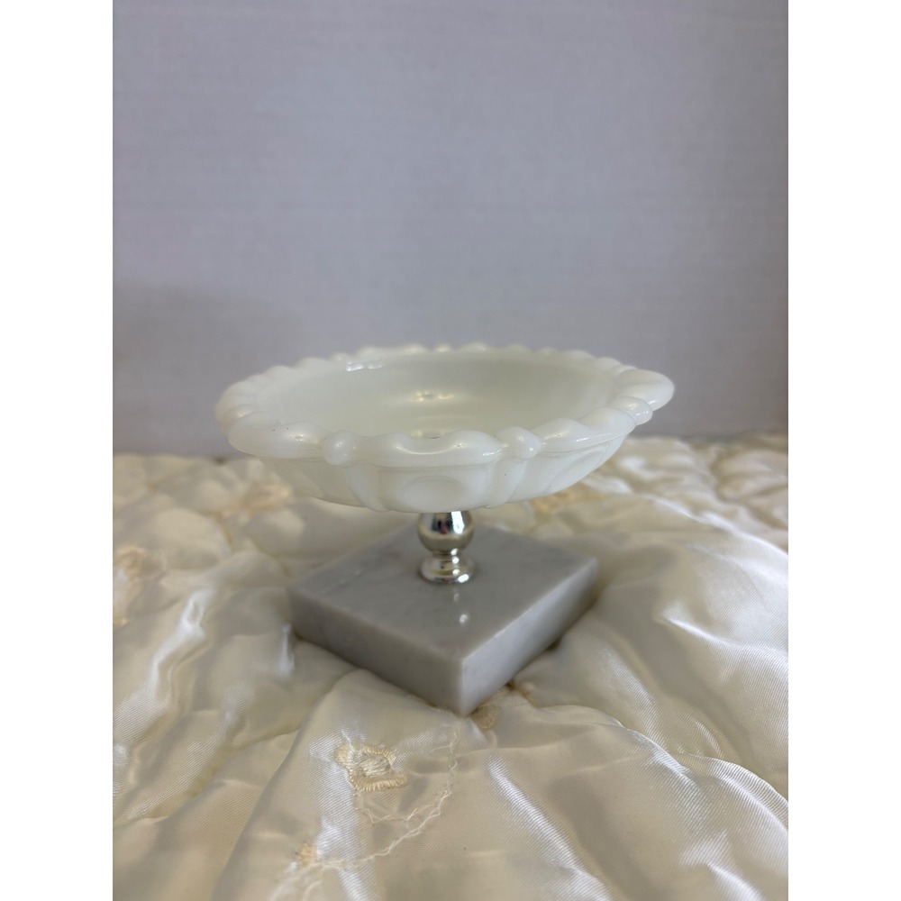 Vintage Anchor Hocking Milk Glass Trinket Dish on G.D. Italian Marble Base